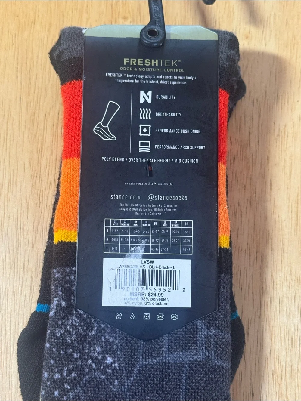 Stance Snow LVSW Star Wars Darth Vader Freshtek Socks Men's Size Large 9-13